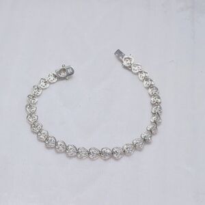 Sterling Silver 925 & Zirconia Hearts Bracelet  7.5 Long  11.5 Grams
